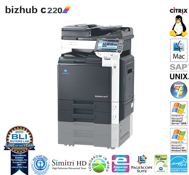 Konica Minolta BizHub C220 + RADF (DF-617) Copy Lan Print Scan Fax ...